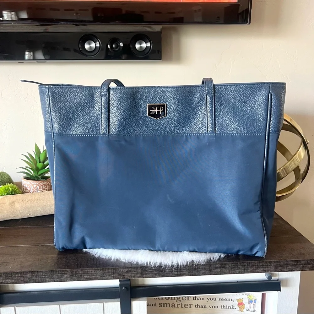 Freshly Picked Everyday Tote Diaper Bag Navy Blue Faux Leather Insulated Pocket